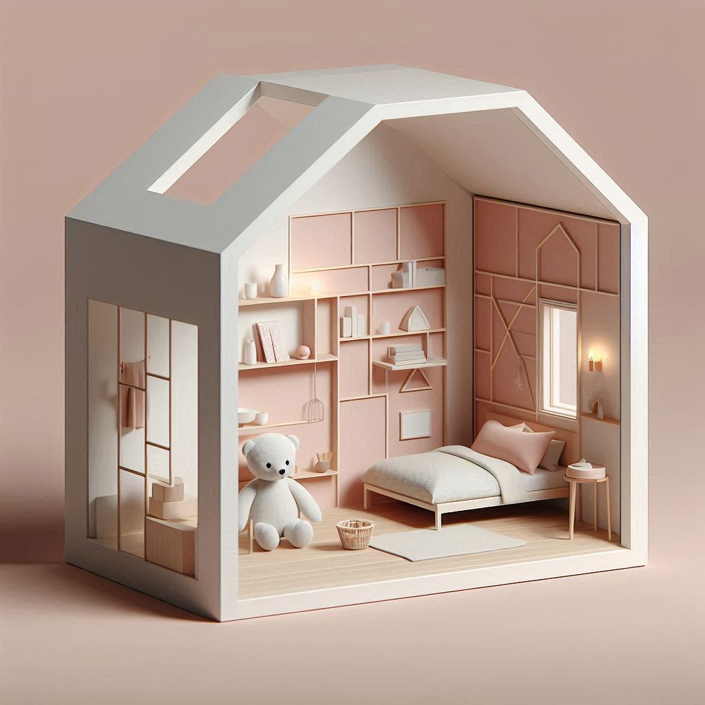 Miniatura de una moderna habitación acogedora en una estructura con forma de casa